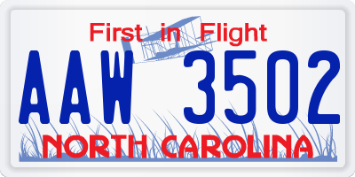 NC license plate AAW3502
