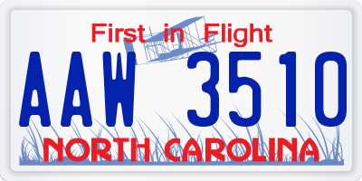 NC license plate AAW3510
