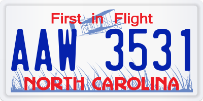 NC license plate AAW3531