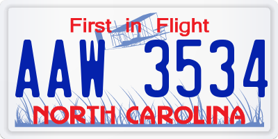 NC license plate AAW3534