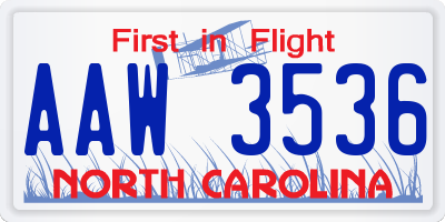 NC license plate AAW3536