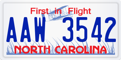 NC license plate AAW3542