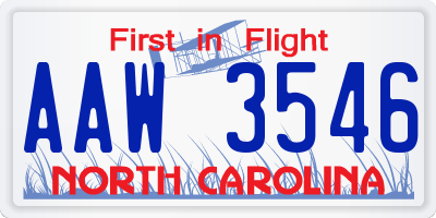 NC license plate AAW3546