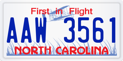NC license plate AAW3561