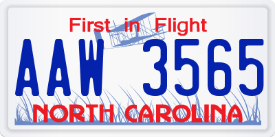 NC license plate AAW3565