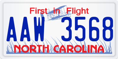 NC license plate AAW3568