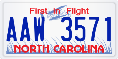 NC license plate AAW3571