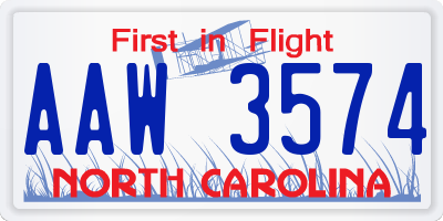 NC license plate AAW3574