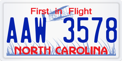 NC license plate AAW3578