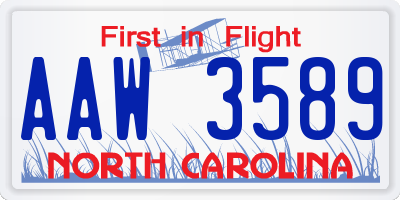 NC license plate AAW3589