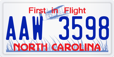 NC license plate AAW3598