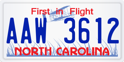 NC license plate AAW3612