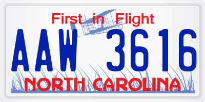 NC license plate AAW3616