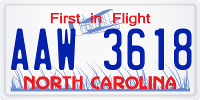 NC license plate AAW3618