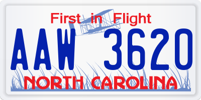 NC license plate AAW3620