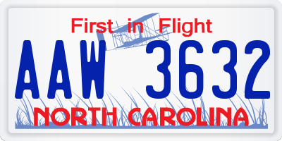 NC license plate AAW3632