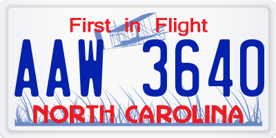 NC license plate AAW3640