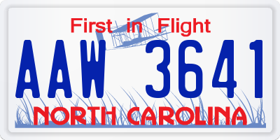 NC license plate AAW3641