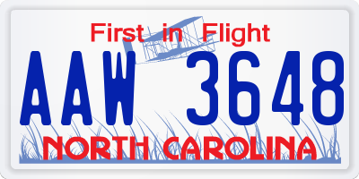 NC license plate AAW3648