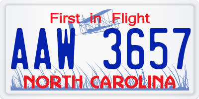 NC license plate AAW3657
