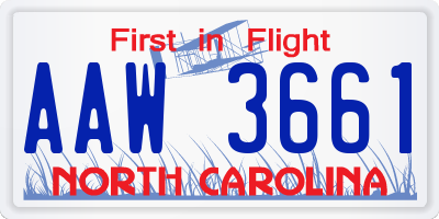 NC license plate AAW3661