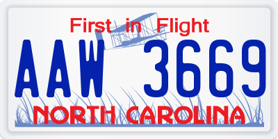 NC license plate AAW3669