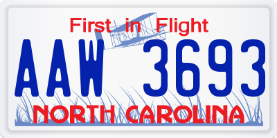 NC license plate AAW3693