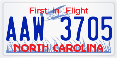 NC license plate AAW3705
