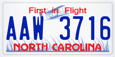NC license plate AAW3716