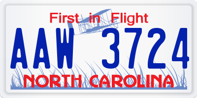 NC license plate AAW3724