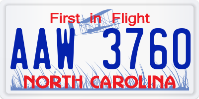 NC license plate AAW3760