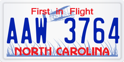 NC license plate AAW3764