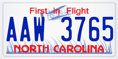 NC license plate AAW3765