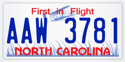 NC license plate AAW3781
