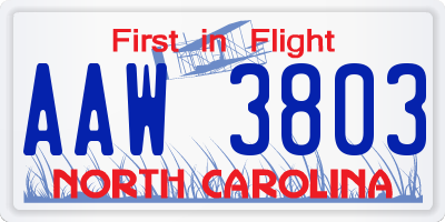 NC license plate AAW3803