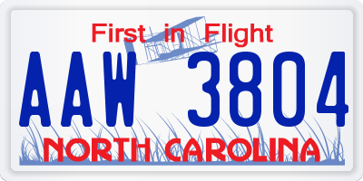 NC license plate AAW3804