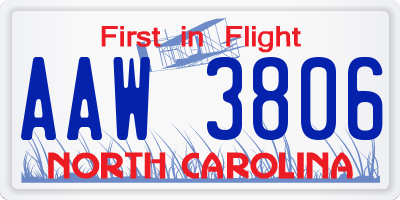NC license plate AAW3806