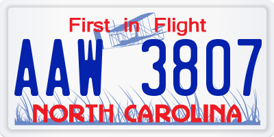 NC license plate AAW3807