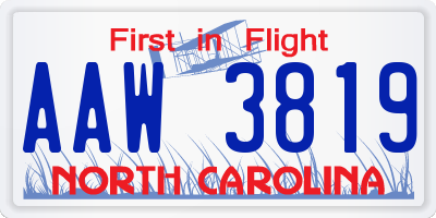 NC license plate AAW3819