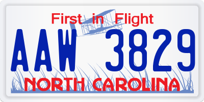 NC license plate AAW3829