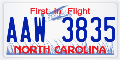 NC license plate AAW3835