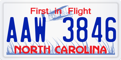 NC license plate AAW3846