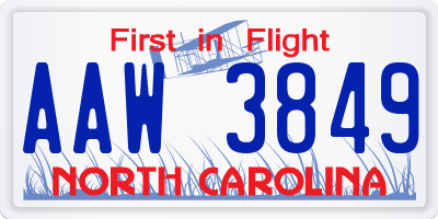 NC license plate AAW3849