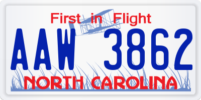 NC license plate AAW3862