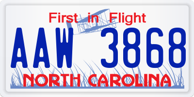 NC license plate AAW3868