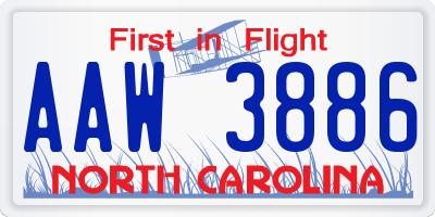 NC license plate AAW3886