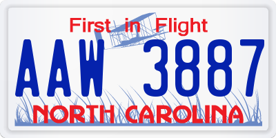 NC license plate AAW3887