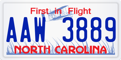 NC license plate AAW3889