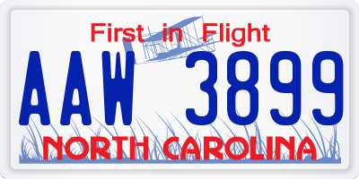 NC license plate AAW3899