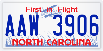 NC license plate AAW3906